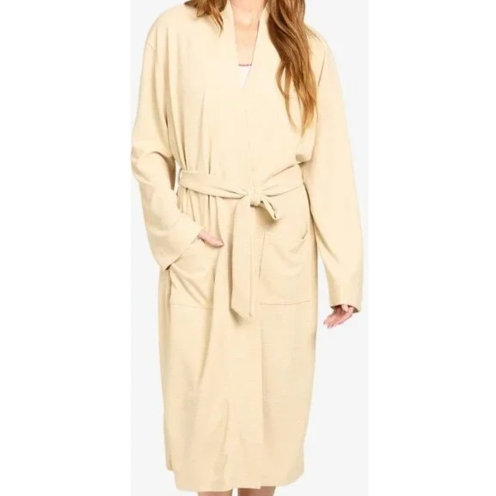 NWT Line & Dot Beige‎ Shawl Collar Long Cardigan Duster Robe Waffle Knit Sweater